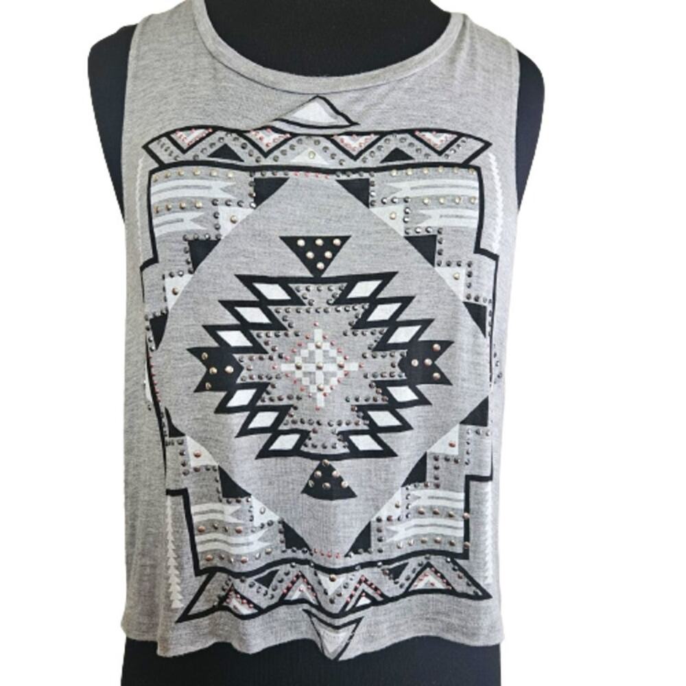 Grey Studded Design Sleeveless Crop Top Size Medium